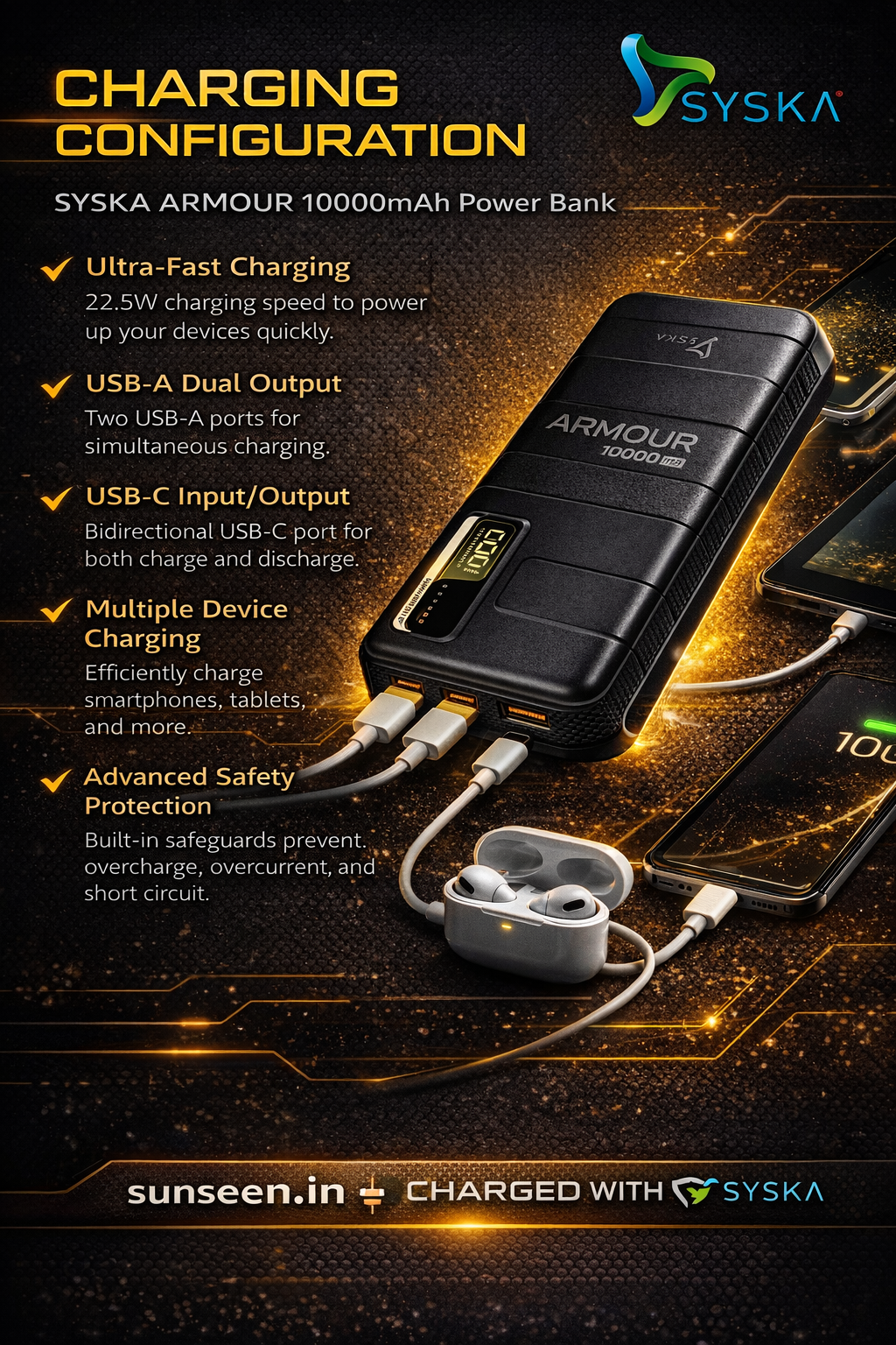 SYSKA ARMOUR 10000mAh Power Bank